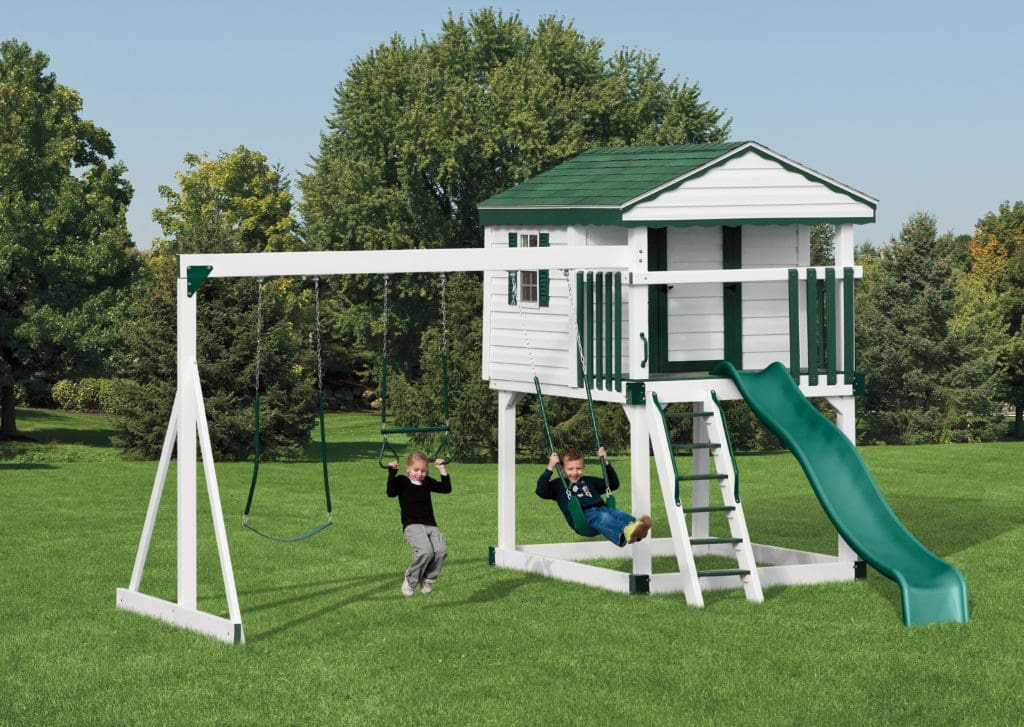 Backyard Swing Set White Green With 2 kid