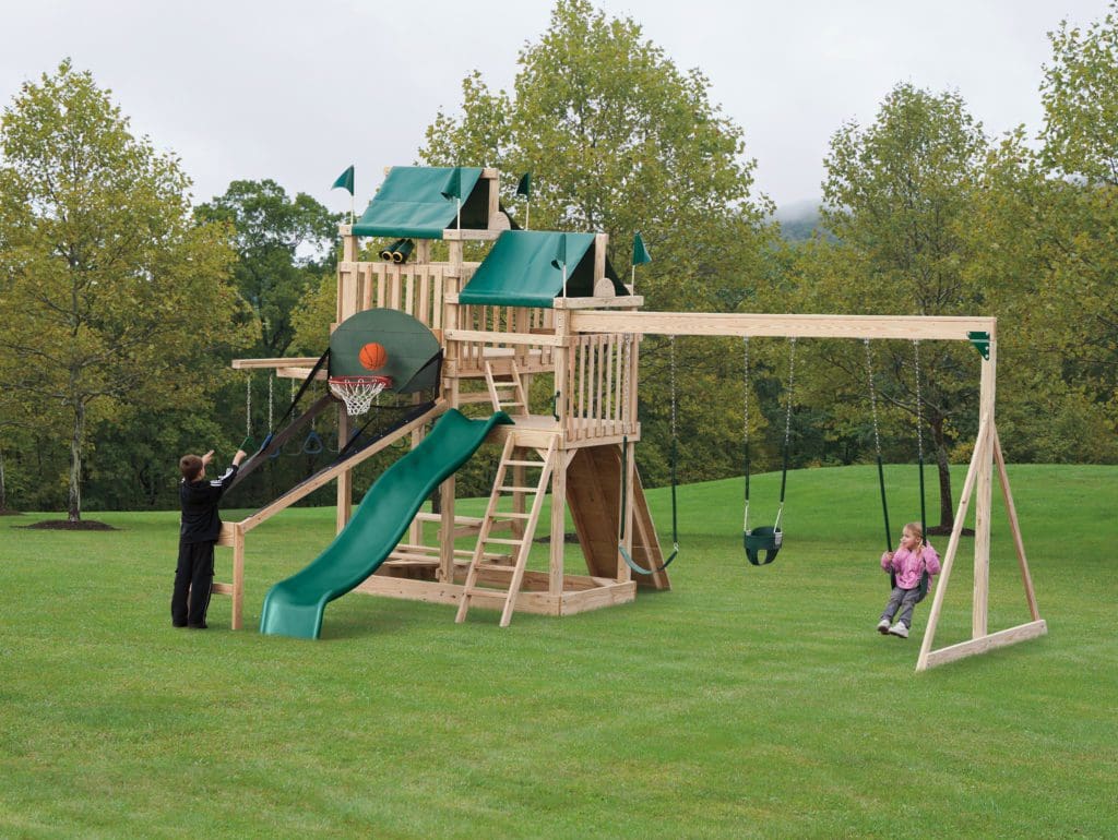 Backyard Playground Set of Swing and Slide With Basket Ball Ring