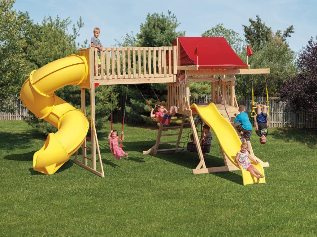 Backyard Playground Set of Swing and Yellow Tunnel Slide